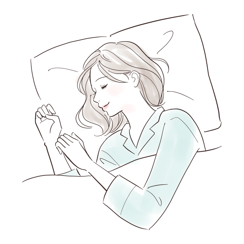 寝具で寝る人のイラスト