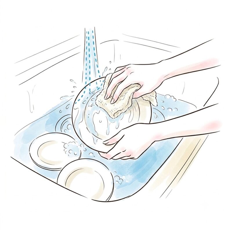 お皿洗いのイラスト